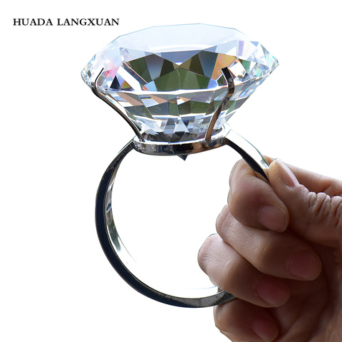 Wedding Decoration 8cm Crystal Glass Large Diamond Ring Romantic Proposal Marriage Props Home Ornaments Party Gifts Souvenirs ► Photo 1/6