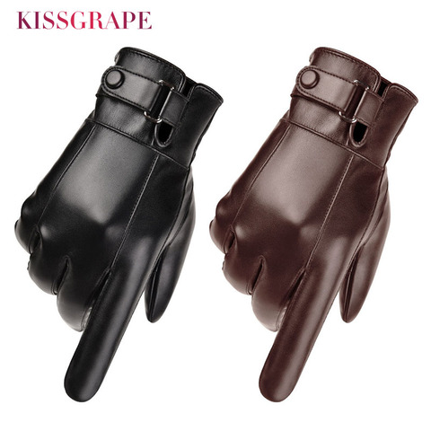 Men's Winter Warm Fashion Waterproof Gloves Men Faux Leather Driving Gloves Thin Leather Gloves for Touch Screen Brown Guantes ► Photo 1/6