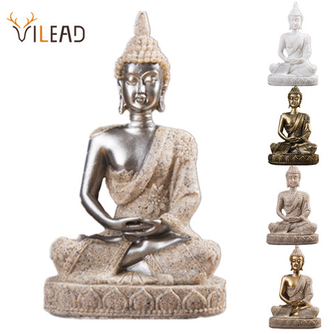 VILEAD 11cm Nature Sandstone India Buddha Statue Fengshui Sitting Buddha Sculpture Figurines Vintage Home Decor Use for Aquarium ► Photo 1/6