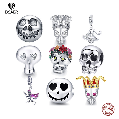 100% 925 Sterling Silver Rock Skull Ghost Face Bead Charms Fit Original BISAER Bracelets Women jewelry Accessories berloques ► Photo 1/6