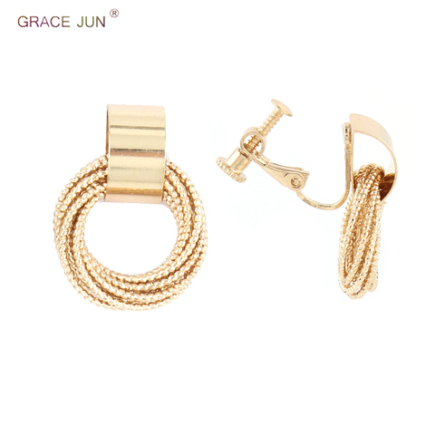 Korea Style Gold Color Copper Material Geometric Circle Clip on Earrings Without Pierced Elegant Cuff Ear Clip Anti-allergy Gift ► Photo 1/4