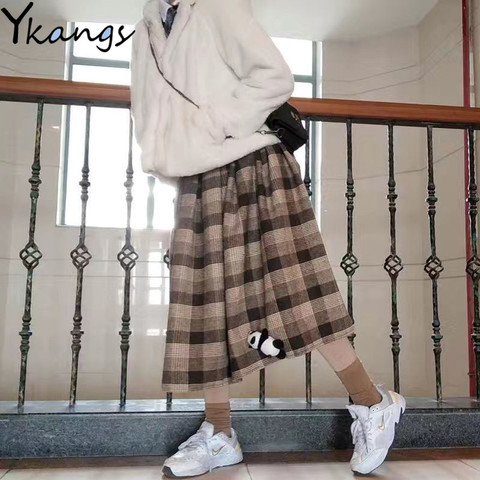 Vintage Plaid Women Pleated Skirts 2022 Japanese Style Autumn Long Girls Skirt Female Korean Winter Warm Thick Mujer Midi Skirt ► Photo 1/6