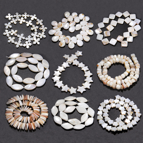 Natural White Mother Of Pearl Shell Beads Loose Flat Oval Teeth round star Nugget Freshwater Shell Chip Charms beads For Jewelry ► Photo 1/6