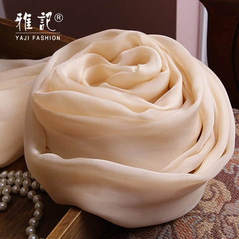 100% Silk Scarf Women Female Nude Beige Solid Color Elegant Foulard femme silk scarf soft shawl  spring autumn winter summer ► Photo 1/5