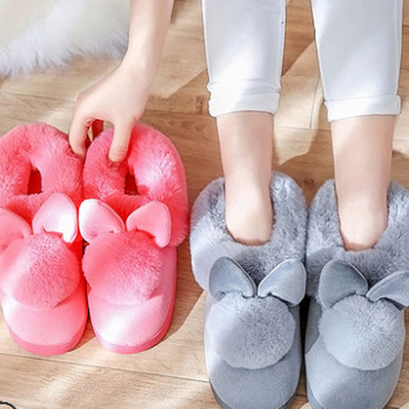 STORTO Women Embroidered Faux Fur Slippers Warm Winter Comfy Slippers 