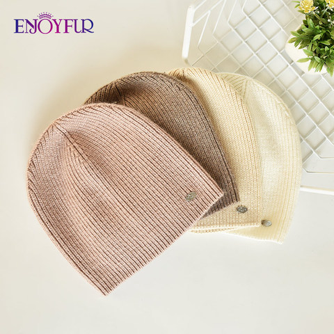 ENJOYFUR Winter Women Simple Knit Hats Warm Wool Unisex Striped Bonnets Fashion Female Men Outdoor Sport Hip Hop Casual Beanies ► Photo 1/6