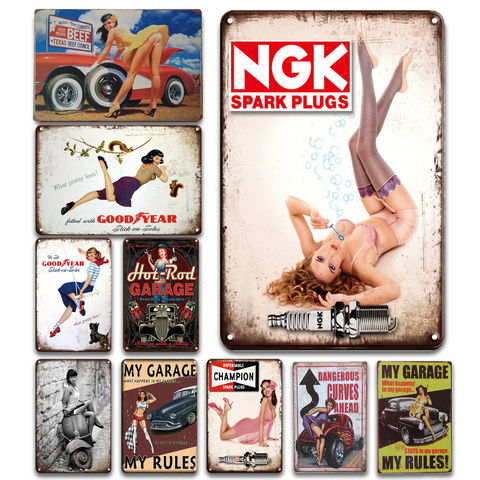 NGK Spark Plugs Tin Sign Vintage Champion Sticker Metal Plate Garage Painting Wall Decor Plaque Pin Up Poster Room Decoration ► Photo 1/6