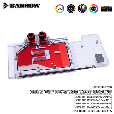 Barrow VGA Water Block Full Covered, For ASUS TUF RTX 3080/ 3090, Aurora LRC 2.0 5V 3Pin BS-AST3090-PA ► Photo 1/5