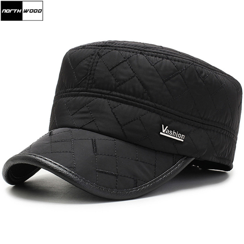 [NORTHWOOD] High Quality Men's Baseball Cap With Ear Flaps Winter Hat Flat Top Snapback Hats Bone Trucker Caps ► Photo 1/6