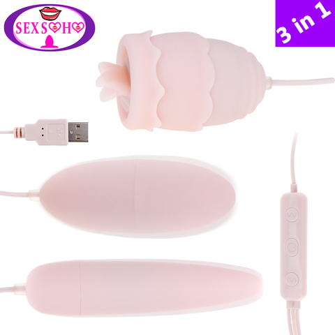 Tongue Vibrator 10 Modes USB 3in1 Vibrating Egg G-spot Massage Oral Licking Clitoris Stimulator Erotic Adults Sex Toys for Women ► Photo 1/6