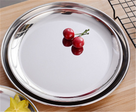 High quality Korean 304 stainless steel Round steak plate tray single layer hairline finish mirror steak tray BBQ tableware Dish ► Photo 1/6