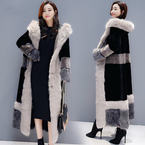 Fur one women's 2022 winter new Korean version of loose imitation lambs and velvet thickened knee long coat ► Photo 1/6