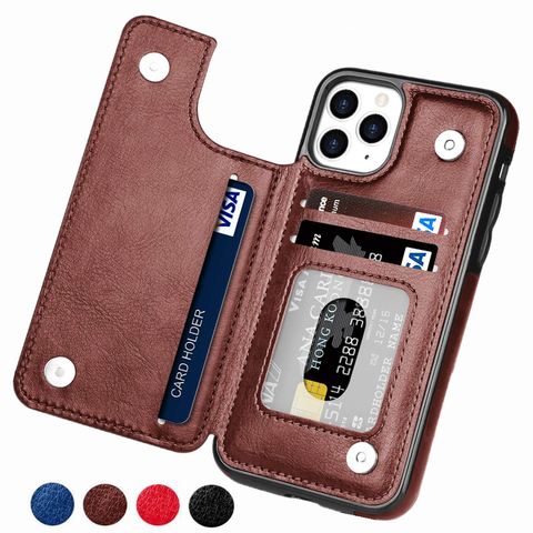 Retro PU Flip Leather Case For iPhone 12 Mini 11 Pro Max XS Multi Card Holder Phone Cases For iPhone X 6 6s 7 8 Plus SE 2 Cover ► Photo 1/6