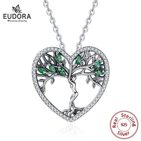 EUDORA 925 Sterling Silver Tree of Life Pendant Clear Green CZ Necklaces Independent freedom goddess necklace Women Jewelry D497 ► Photo 1/6