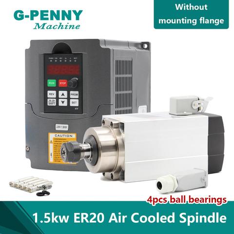 New Arrival! 1.5kw ER20 Air Cooled Spindle motor square spindle air cooling 4pcs bearings 0.01mm accuracy & 1.5kw HY inverter ► Photo 1/6