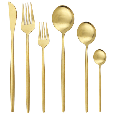 36Pcs Gold Matte Flatware Cutlery Set 304 Stainless Steel Dinnerware Set Dessert Fork Spoon Silverware Set Kitchen Tableware ► Photo 1/6