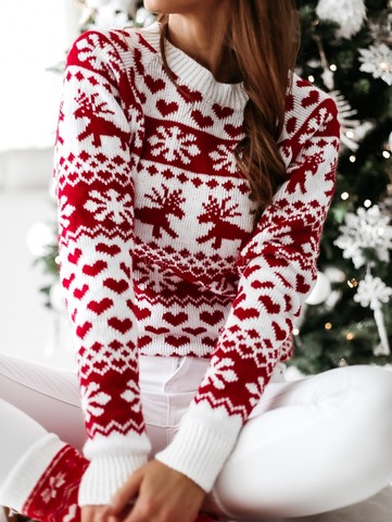 Hot Christmas Women Sweater Santa Claus Xmas Printing Long Sleeve O-neck Christmas Knitting Pullover Sweater Top Jumper Knitwear ► Photo 1/6