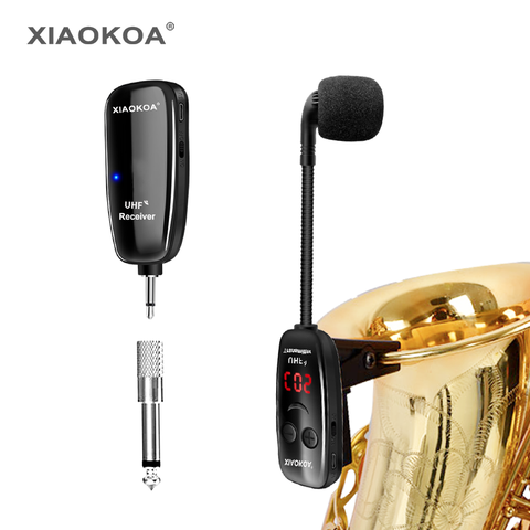 XIAOKOA UHF Wireless Instruments Microphone,Saxophone Microphone,Wireless Receiver and Transmitter,160ft Range,Plug and Play,Gre ► Photo 1/6