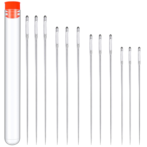 LMDZ 12 PCS Stainless Steel Large Eye Long Sewing Sharp Needles Hand Stitching Needles Craft  Home DIY Sewing Embroidery Tool ► Photo 1/6