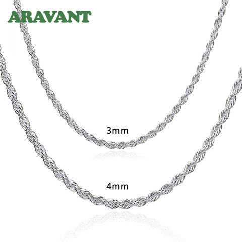 925 Silver 3MM/4MM Twist Necklace Chain For Men Women Fashion Jewelry ► Photo 1/6