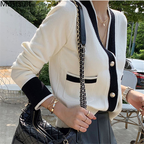 Vintage Ladies Knitted Cardigans Sweaters Women Long Sleeve V-neck Korean Office Fashion Slim Tops Cardigans 2022 Autumn Winter ► Photo 1/5