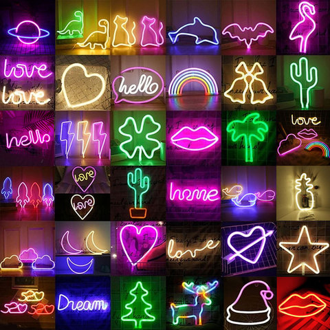 LED Neon Light Rainbow Wall Art Sign Lights Hello Bedroom Decoration Hanging Neon Lamp Home Party Holiday Decor Xmas Gift ► Photo 1/6