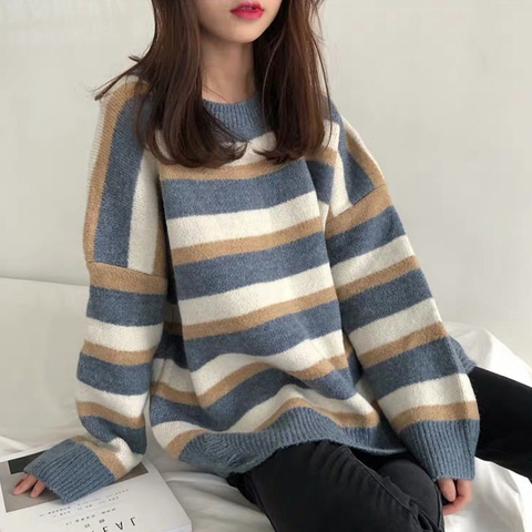 Women's sweater korean stripe casual kpop Top harajuku vintage dropshipping clothing Knitted Long sleeve oversize kawaii clothes ► Photo 1/6