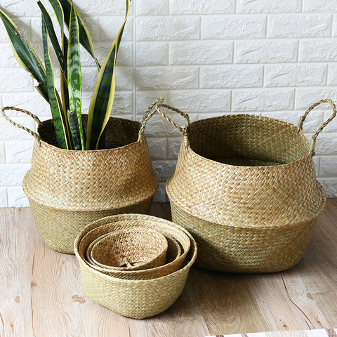 Toy Organizer Folding Seagrass Handmade Storage Basket Home Decorative Woven Basket Rattan Wicker Basket Plant Flower Pot Decor ► Photo 1/6