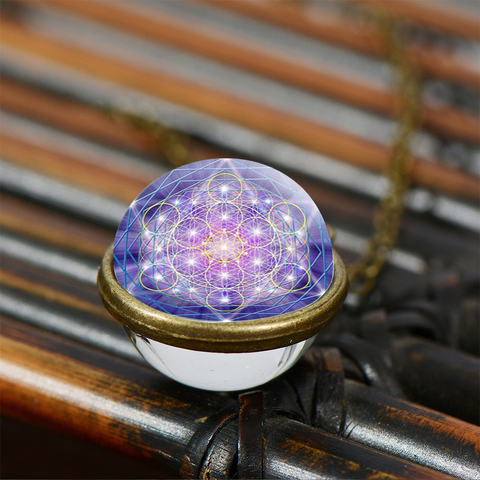 Romantic Metatron Cube Geometry Flower Necklaces Charms Magic Hexagram Star Double Side Cabochon Glass Ball Necklace Jewelery ► Photo 1/6