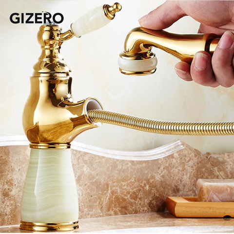 Basin Flexible Pull Out Faucet Golden Polish Marble Stone Luxury Kitchen Sink Mixer Faucet Bathroom Gold Faucets ZR490 ► Photo 1/6