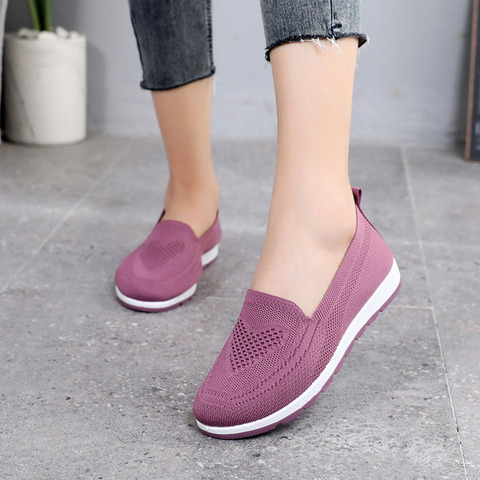 Women Casual Working Shoes Breathable Mesh Summer Knit Outdoor Slip-On Flats Laofers Non-slip Hiking Soft Mother Gift Shoes ► Photo 1/6