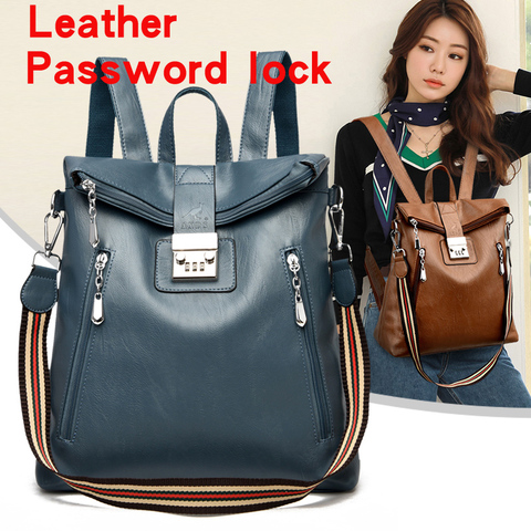 Password Lock Anti-theft Backpack Female High-end Travel Computer Bag Large-Capacity Leather Waterproof Personalized Leather Bag ► Photo 1/6