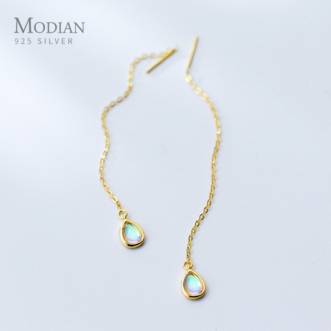 Modian Genuine 925 Sterling Silver Water Drop Dangle Earrings for Women Charm Gold Color Rainbow Opal Fashion Jewelry Bijoux ► Photo 1/5