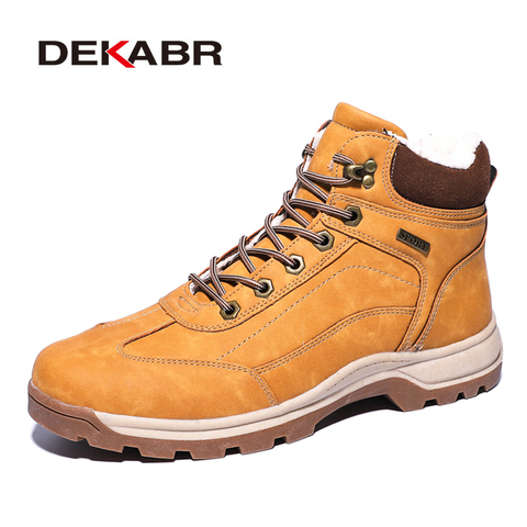 DEKABR Brand Genuine Leather Autumn Winter Warm Fur Classic Snow Boots Male Motorcycle Boots Men Warm Ankle High Top Men's Boots ► Photo 1/6