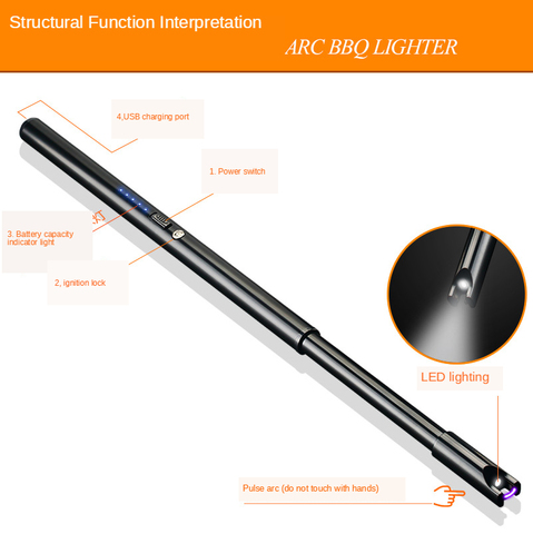 Kitchen multifunction Lighter Windproof USB Recharge LED lighting with Safety Lock Camping BBQ Cooking Gas Stove Ignition Stick ► Photo 1/6