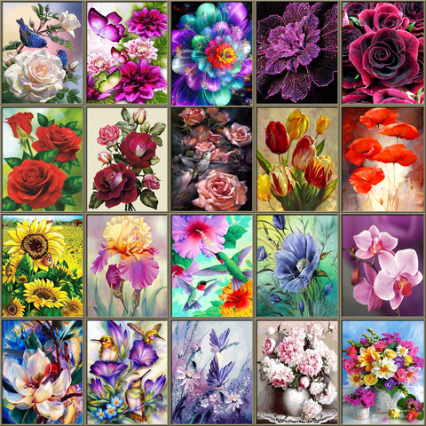 Flowers Diy 5d Diamond Painting Kits Full Square/round Drill Mosaic  Rhinestone - Diamond Painting Cross Stitch - Aliexpress