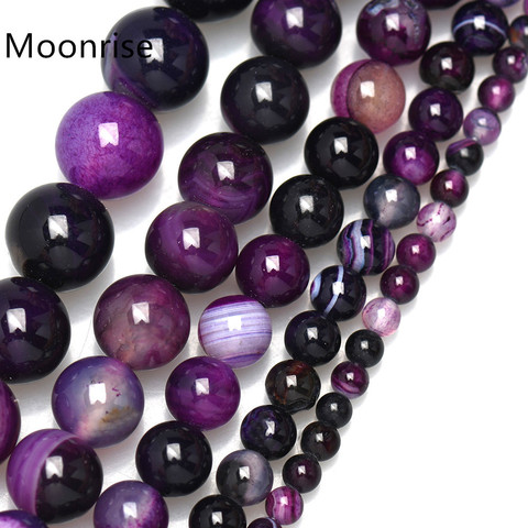 Stripped Purple Agat Lot Natural Stone Beads For Jewelry Making Bracelet Round Diy Crystal Beads 4mm 6mm 8mm 10mm HK177 ► Photo 1/5