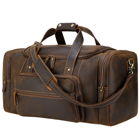 MAHEU Large Travel Bag Genuine Leather Vintage Style Luggage Bags Men Male Duffle Bags Travelling Bag Weekender Bags for man ► Photo 1/6