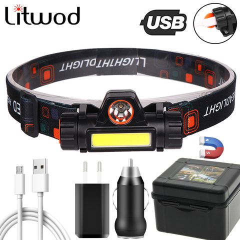 Litwod Portable mini Powerful LED Headlamp XPE+COB USB Rechargeable Headlight Built-in Battery Waterproof Head Torch Head Lamp ► Photo 1/6