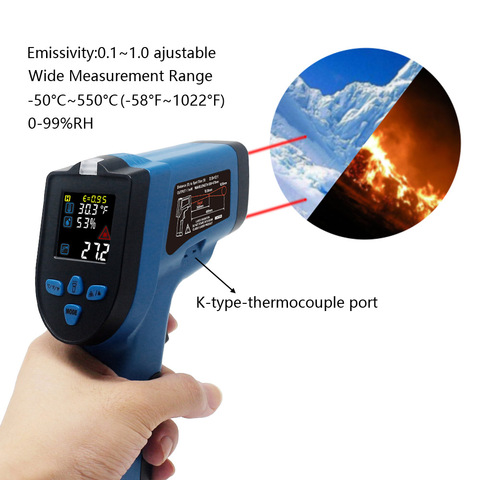 Digital IR Infrared Thermometer Hygrometer Red Laser Pyrometer Non-contact Gun Point Temperature Meter Monitor Color Backlight ► Photo 1/6