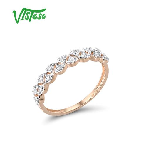 VISTOSO Genuine 14K 585 Rose Gold Ring For Women Glamorous Sparkling Diamond Promise Engagement Anniversary Gift Fine Jewelry ► Photo 1/6