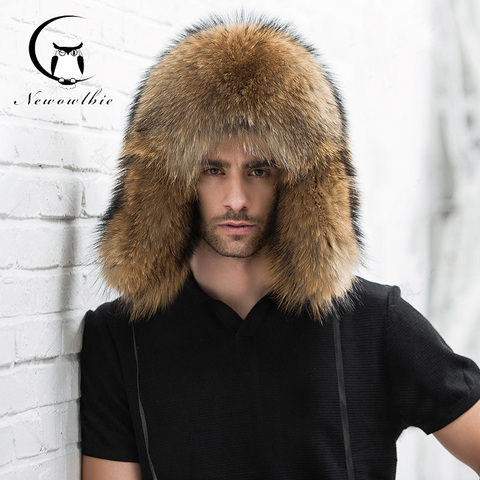 2022 Natural Color Fur Hat Siberian Style Fur Hat  Raccoon Full Ushanka Hat for middle-aged cotton cap Lei Feng hat Winter hat ► Photo 1/6