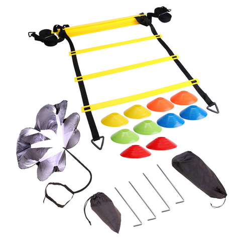 Adjustable Footwork Soccer Football Fitness Speed Rungs Agility Ladder Training Equipment Kit with Resistance Parachute Disc ► Photo 1/6