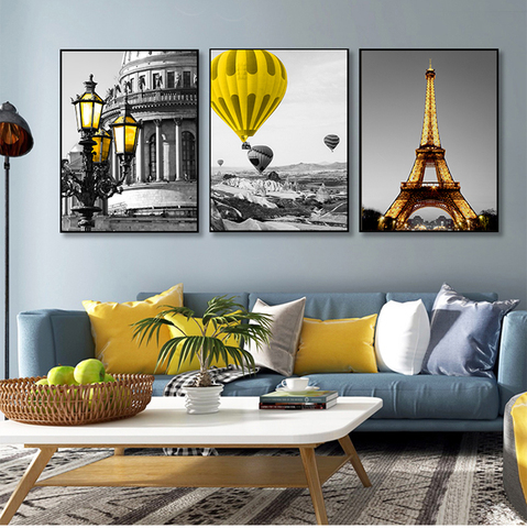 Black And White Landscape Nordic Canvas Painting Set Art Yellow Scenery Wall Picture For Living Room Decoration Poster And Print ► Photo 1/6