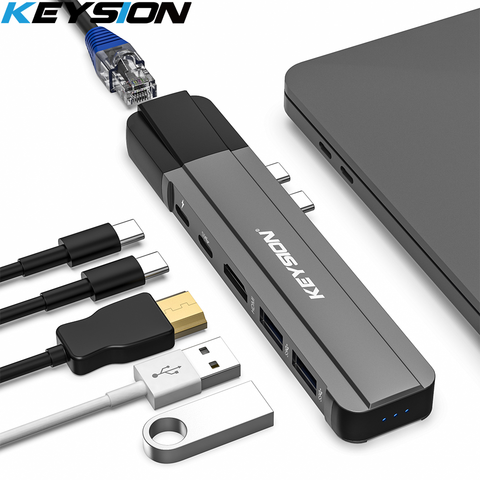 KEYSION USB HUB C HUB to Multi USB 3.0 HDMI Adapter USB Splitter for MacBook Pro Dock Thunderbolt 3 HUB RJ45 Dual USB Type C HUB ► Photo 1/6