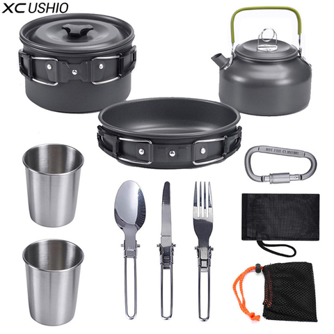 XC Camping Cookware Set Outdoor Tableware Water Kettle Frying Pan Cooking Pot for Hiking BBQ Picnic Camping Kitchen Equipment ► Photo 1/6
