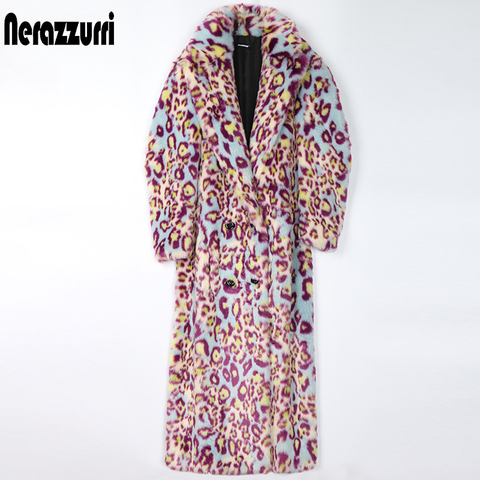 Nerazzurri Winter leopard long colorful faux fur trench coat for women 2022 Colorful warm furry coat Plus size fashion 5xl 6xl ► Photo 1/6