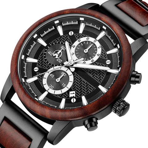 Relogio Masculino Gold Luxury Men Watch Metal Wooden Chronograph Wristwatch Quartz Timepiece Custom Steel Dial Christmas Gift ► Photo 1/6