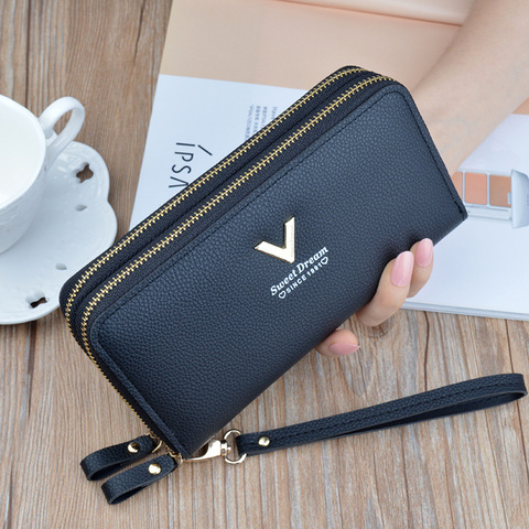 Women's wallet fashion V Ladies mobile phone bag long ladies new clutch bag star Double zipper hand strap bag Multiple color 697 ► Photo 1/6