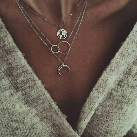 Bohemian Fashion Moon Circle Map Pendant Necklace for Women Jewelry Earth Choker Multilayer Bijoux Collares Mujer Collier Femme ► Photo 1/5